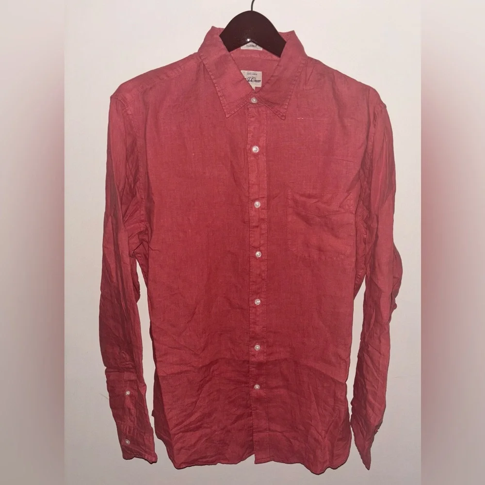 NWT J.Crew Washed linen shirt w/ point collar Medium Seasoned Red Preppy Casual